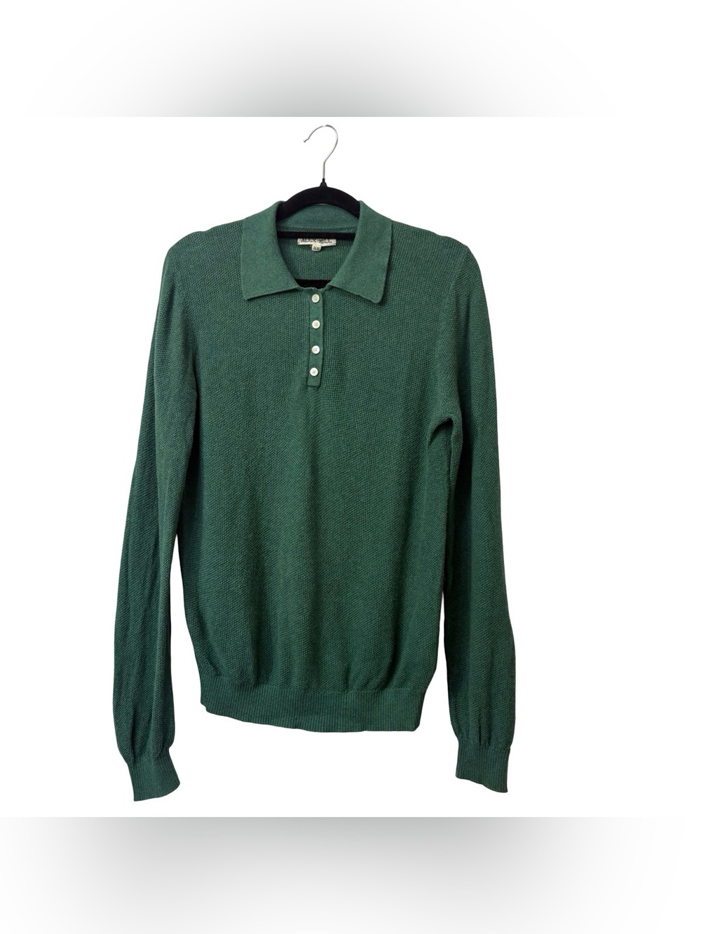 Alex Mill "Alice" Polo Sweater emerald green waffle Knit 100% Cotton Size XS